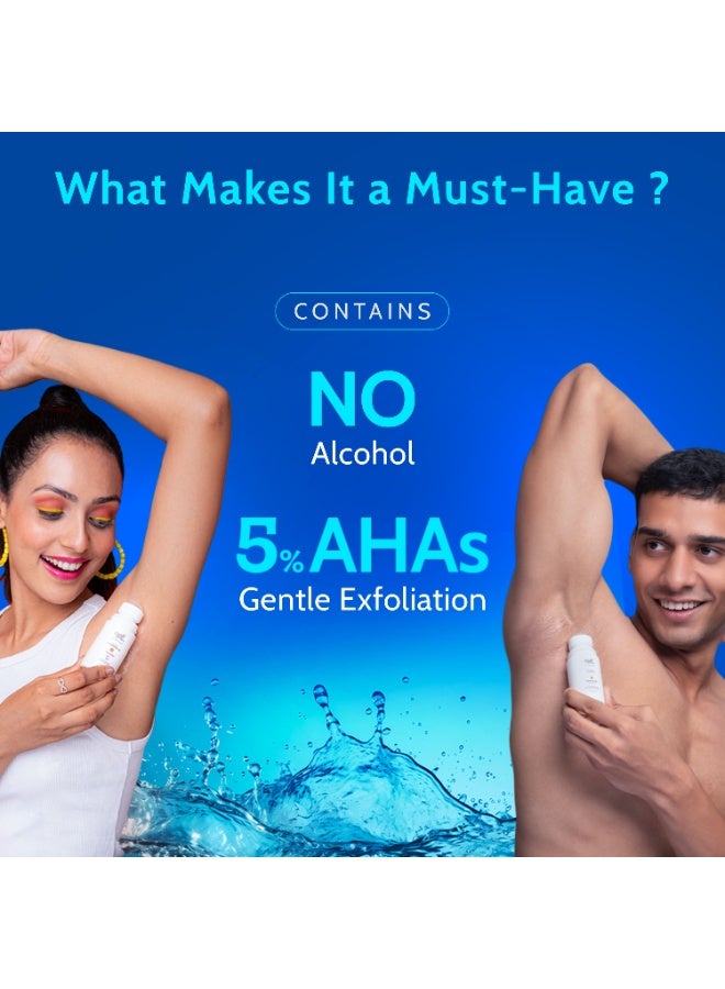 Chemist at Play رول أون تحت الإبط مع 5% أحماض ألفا هيدروكسي، حمض اللاكتيك و 1% حمض الماندليك | يمنع رائحة الجسم، يضيء البشرة ويقشر تحت الإبط | للبشرة الحساسة | عطر مائي | خالي من الكحول - 75 مل - Image 4